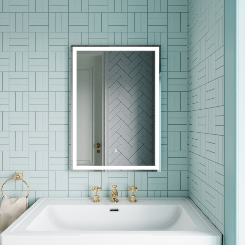 Nuie Lyra 500x700mm LED touch sensor mirror in a contemporary bathroom