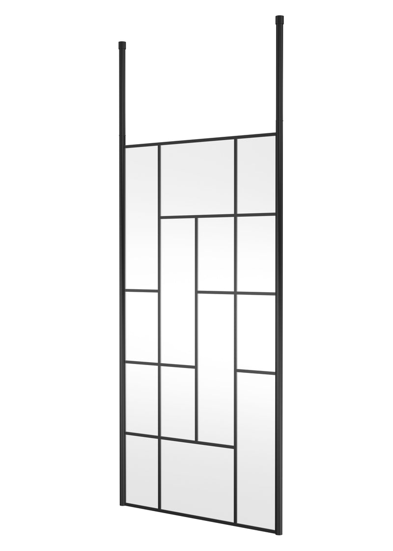 Nuie Matt Black Abstract Frame Wetroom Screen with Ceiling Posts 1950mm (All Sizes) in 1000mm Matt Black (NWFCPB10)