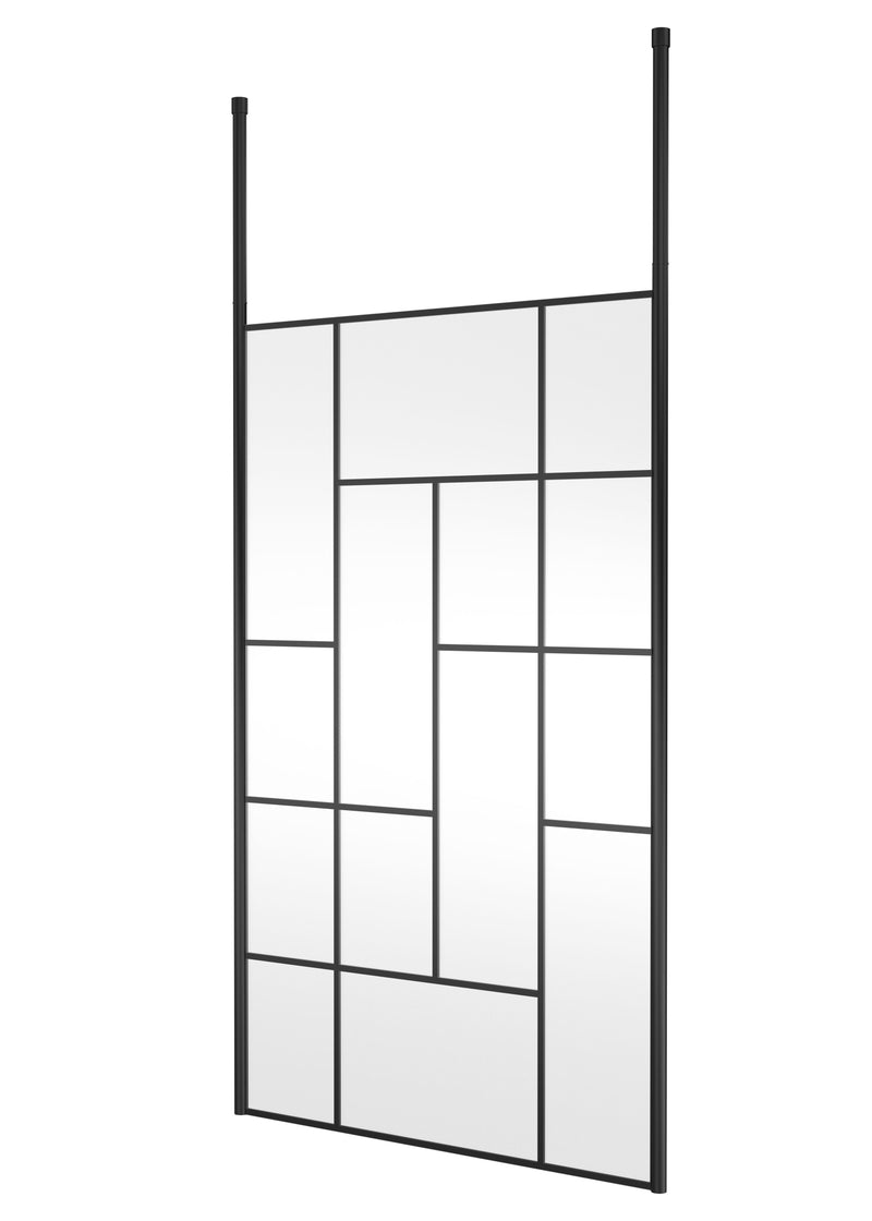 Nuie Matt Black Abstract Frame Wetroom Screen with Ceiling Posts 1950mm (All Sizes) in 1200mm Matt Black (NWFCPB12)