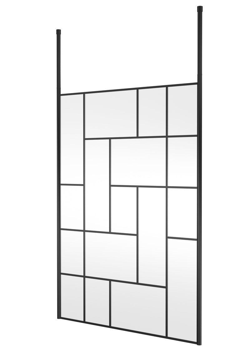 Nuie Matt Black Abstract Frame Wetroom Screen with Ceiling Posts 1950mm (All Sizes) in 1400mm Matt Black (NWFCPB14)