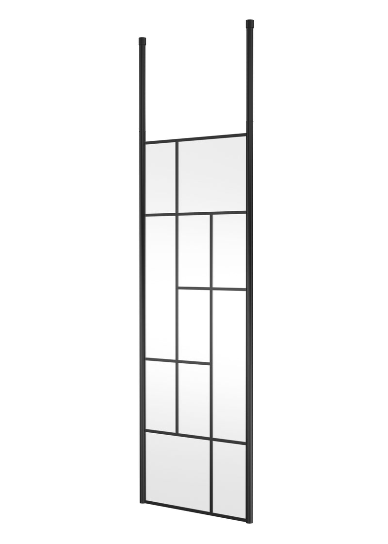 Nuie Matt Black Abstract Frame Wetroom Screen with Ceiling Posts 1950mm (All Sizes) in 760mm Matt Black (NWFCPB070)