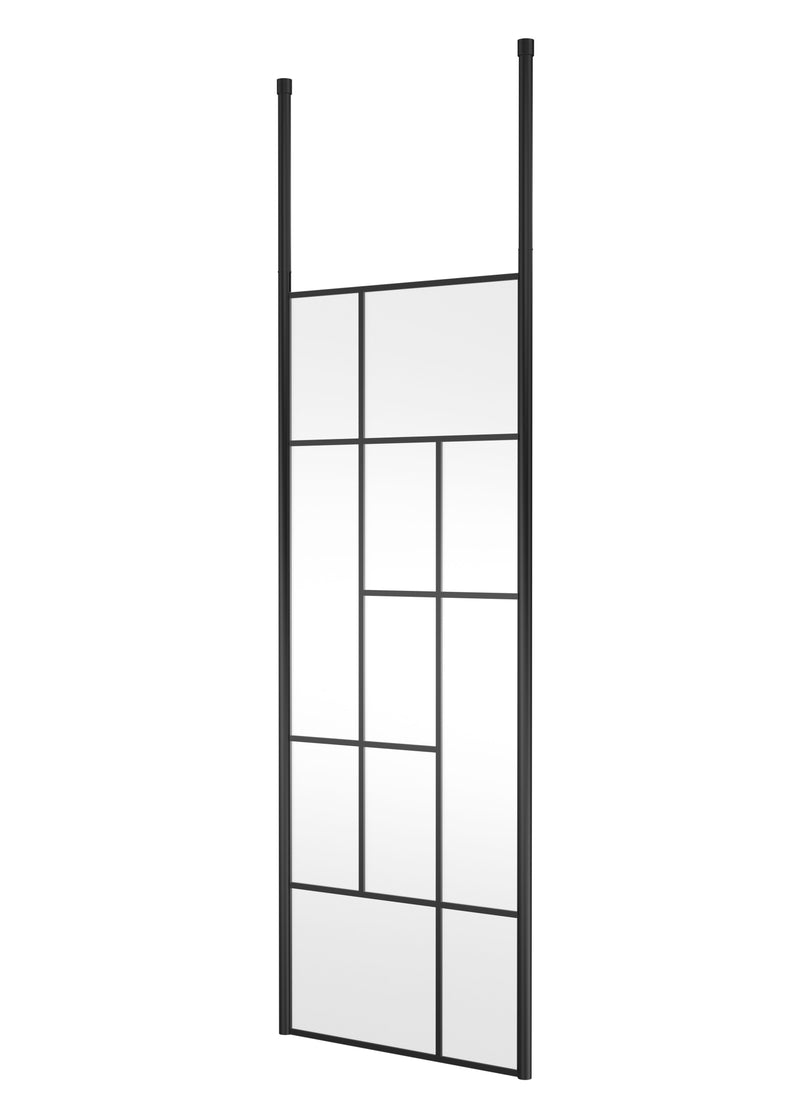 Nuie Matt Black Abstract Frame Wetroom Screen with Ceiling Posts 1950mm (All Sizes) in 800mm Matt Black (NWFCPB076)