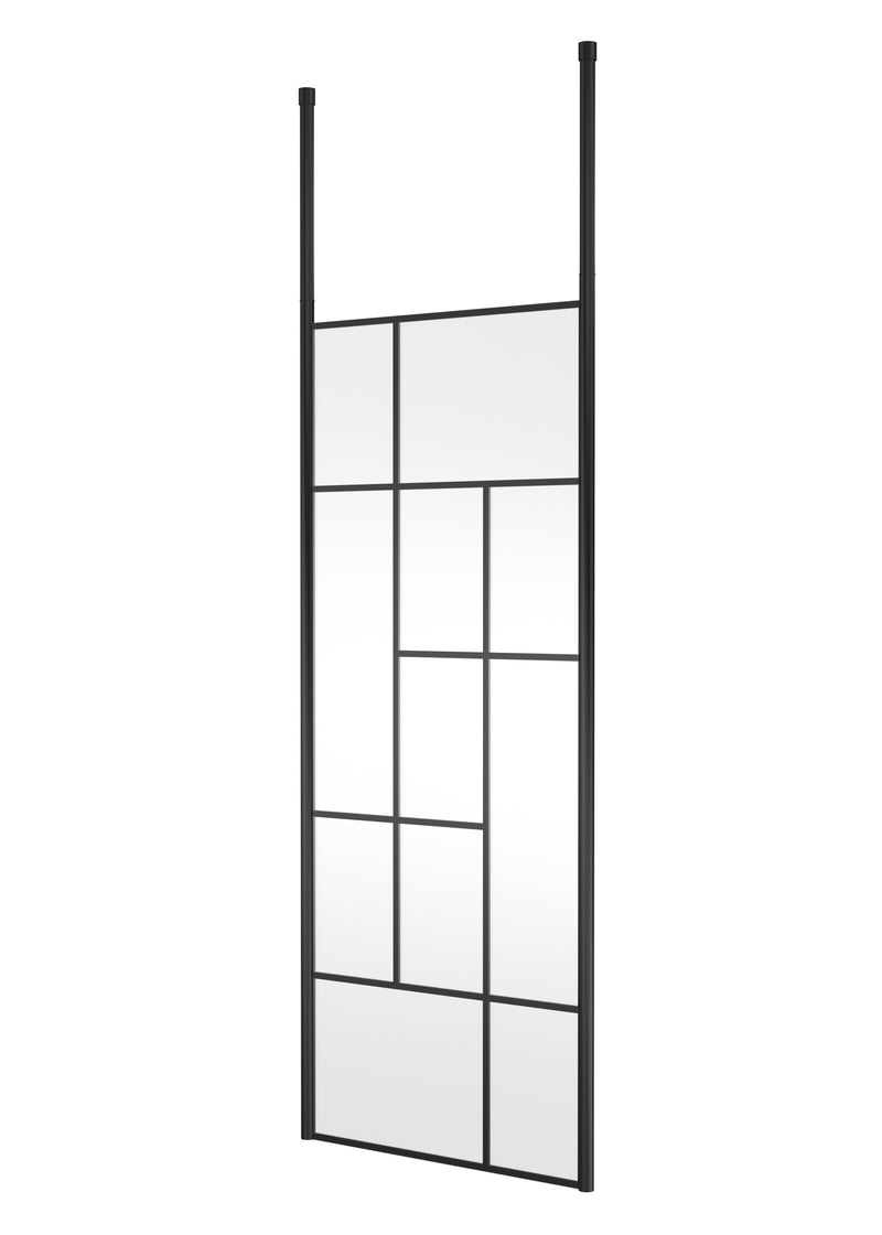Nuie Matt Black Abstract Frame Wetroom Screen with Ceiling Posts 1950mm (All Sizes) in 800mm Matt Black (NWFCPB080)