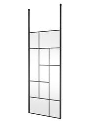 Nuie Matt Black Abstract Frame Wetroom Screen with Ceiling Posts 1950mm (All Sizes) in 900mm Matt Black (NWFCPB090)