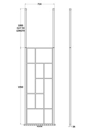 Nuie Matt Black Abstract Frame Wetroom Screen with Ceiling Posts 1950mm (All Sizes) line drawing