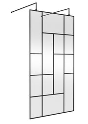 Nuie Matt Black Abstract Frame Wetroom Screen with Support Arms 1950mm (All Sizes) in 1100mm Matt Black (NWFAFB11)