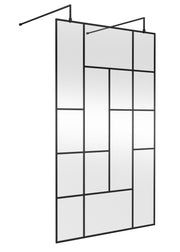 Nuie Matt Black Abstract Frame Wetroom Screen with Support Arms 1950mm (All Sizes) in 1200mm Matt Black (NWFAFB12)