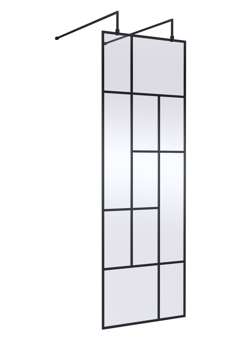 Nuie Matt Black Abstract Frame Wetroom Screen with Support Arms 1950mm (All Sizes) in 700mm Matt Black (NWFAFB070)