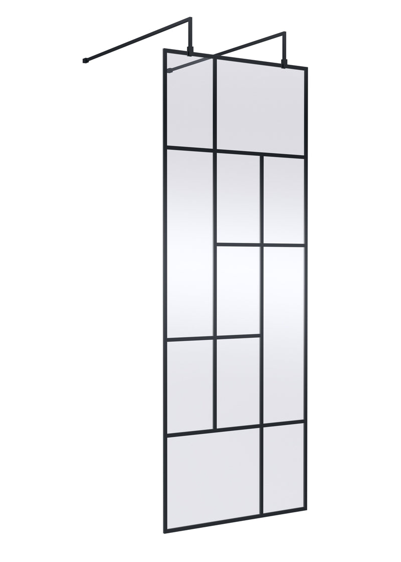 Nuie Matt Black Abstract Frame Wetroom Screen with Support Arms 1950mm (All Sizes) in 760mm Matt Black (NWFAFB076)