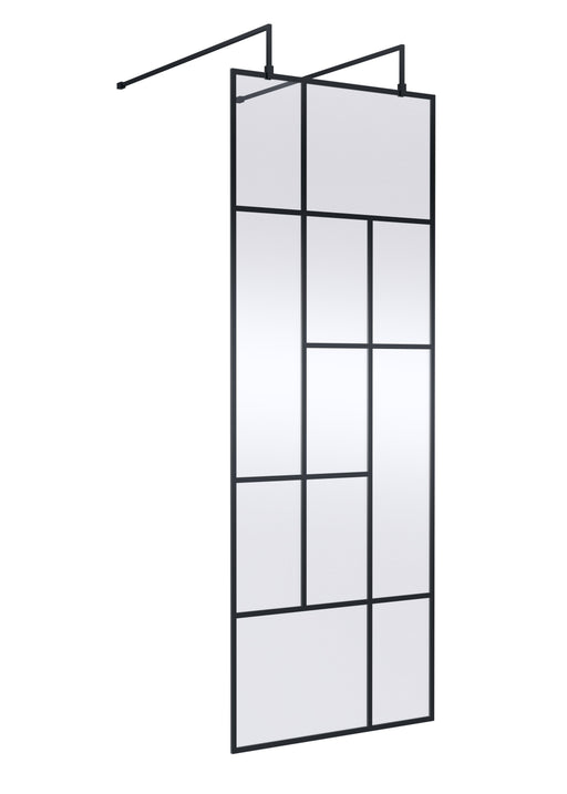 Nuie Matt Black Abstract Frame Wetroom Screen with Support Arms 1950mm (All Sizes) in 760mm Matt Black (NWFAFB076)