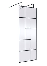 Nuie Matt Black Abstract Frame Wetroom Screen with Support Arms 1950mm (All Sizes) in 800mm Matt Black (NWFAFB080)