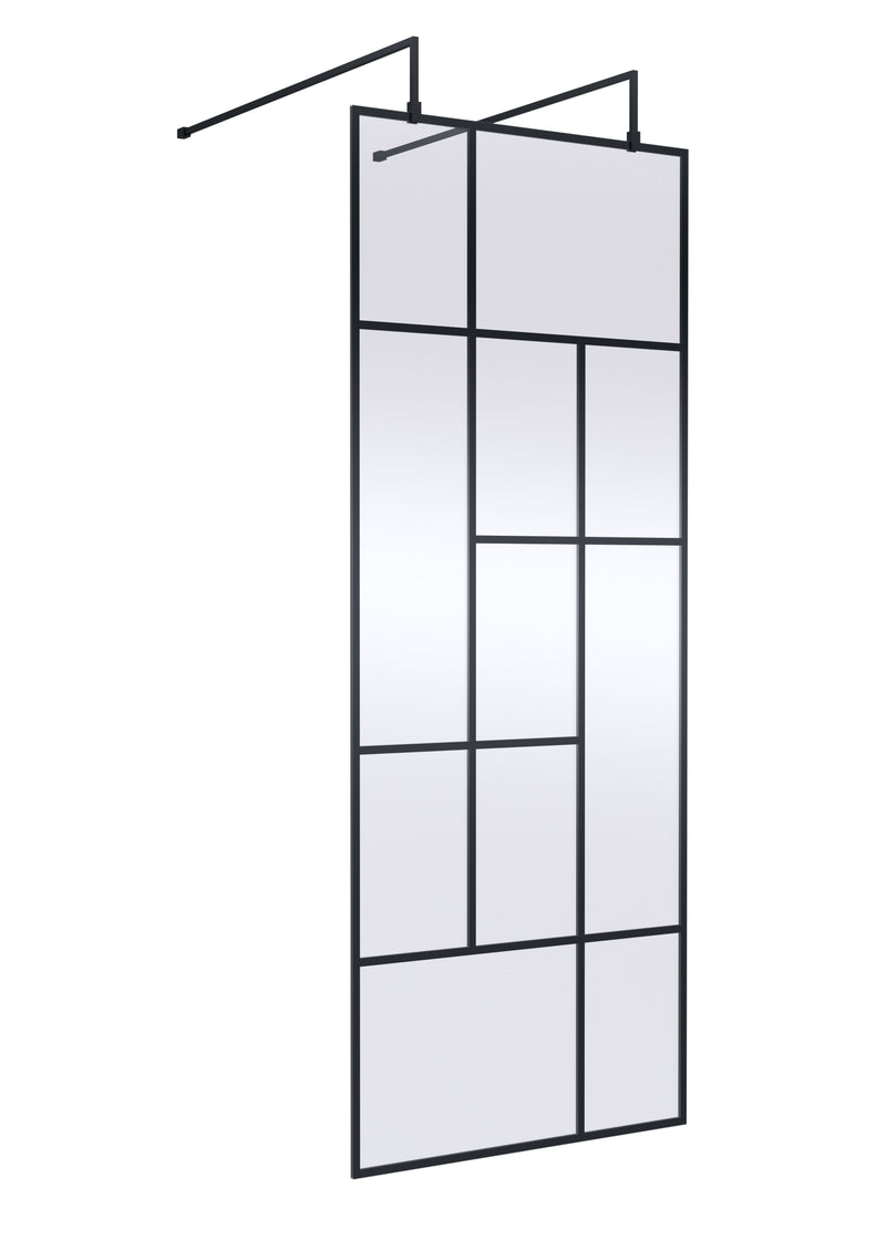 Nuie Matt Black Abstract Frame Wetroom Screen with Support Arms 1950mm (All Sizes) in 800mm Matt Black (NWFAFB080)