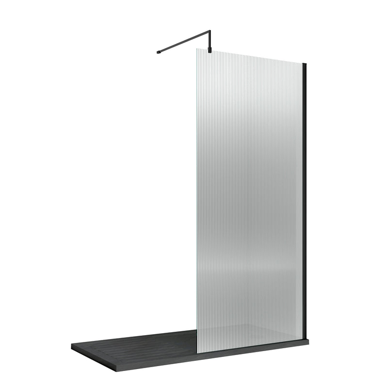 Nuie Matt Black Fluted Wetroom Screen 1950mm - 1000mm