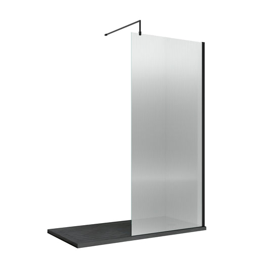 Nuie Matt Black Fluted Wetroom Screen 1950mm - 800mm