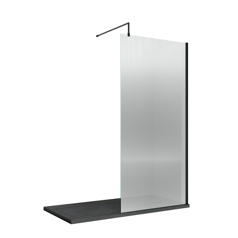 Nuie Matt Black Fluted Wetroom Screen - 800mm