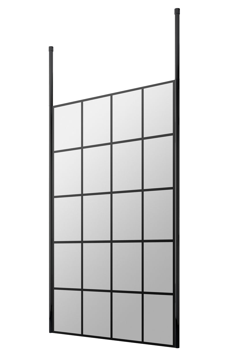 Nuie Matt Black Framed Wetroom Screen with Ceiling Posts 1950mm (All Sizes) in 1000mm Matt Black (NWFCP10)