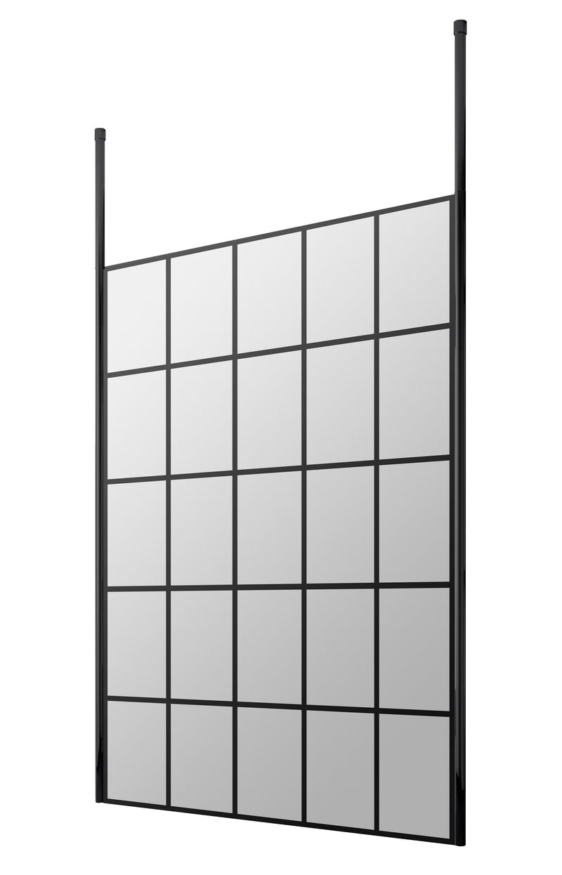 Nuie Matt Black Framed Wetroom Screen with Ceiling Posts 1950mm (All Sizes) in 1400mm Matt Black (NWFCP14)