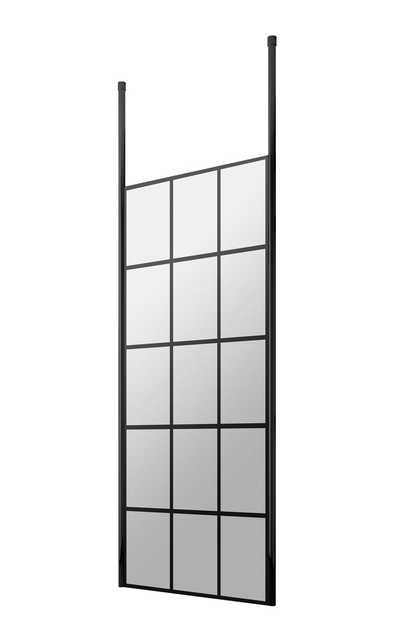 Nuie Matt Black Framed Wetroom Screen with Ceiling Posts 1950mm (All Sizes) in 700mm Matt Black (NWFCP070)