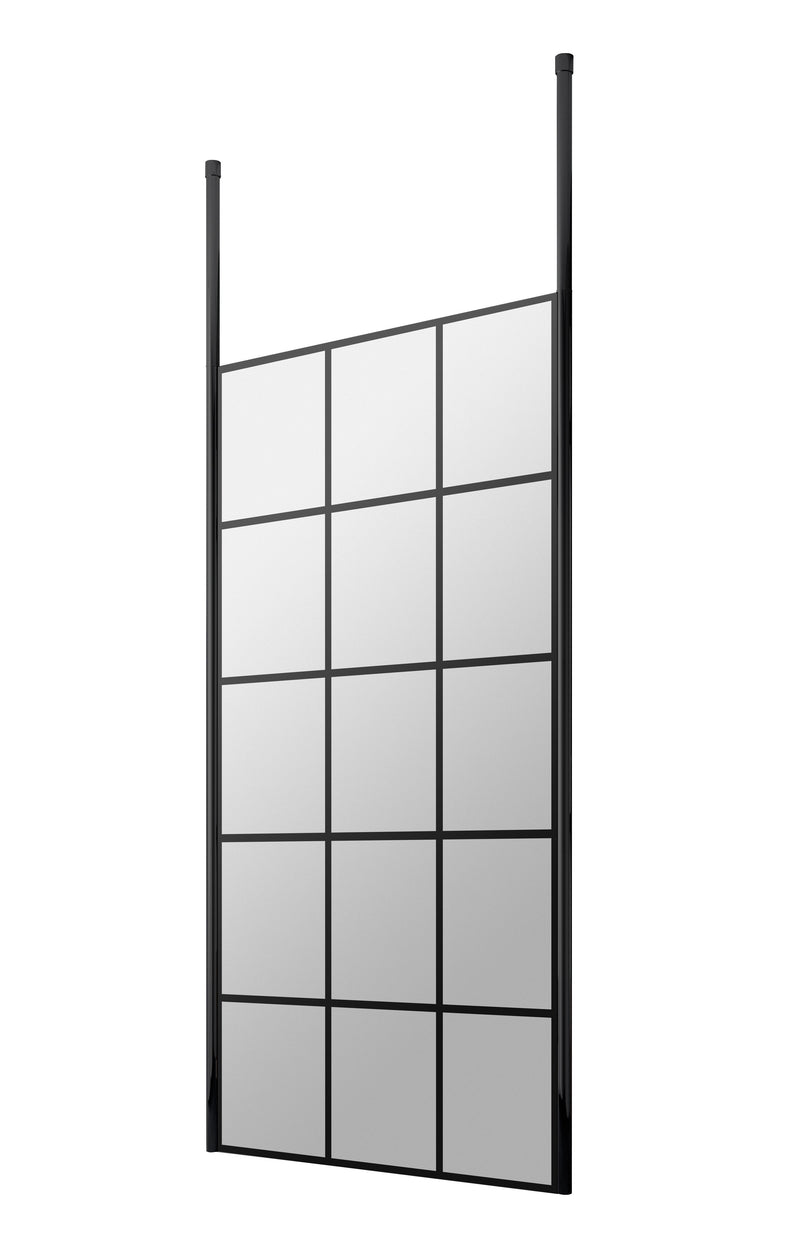 Nuie Matt Black Framed Wetroom Screen with Ceiling Posts 1950mm (All Sizes) in 800mm Matt Black (NWFCP080)