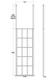 Nuie Matt Black Framed Wetroom Screen with Ceiling Posts 1950mm (All Sizes) line drawing