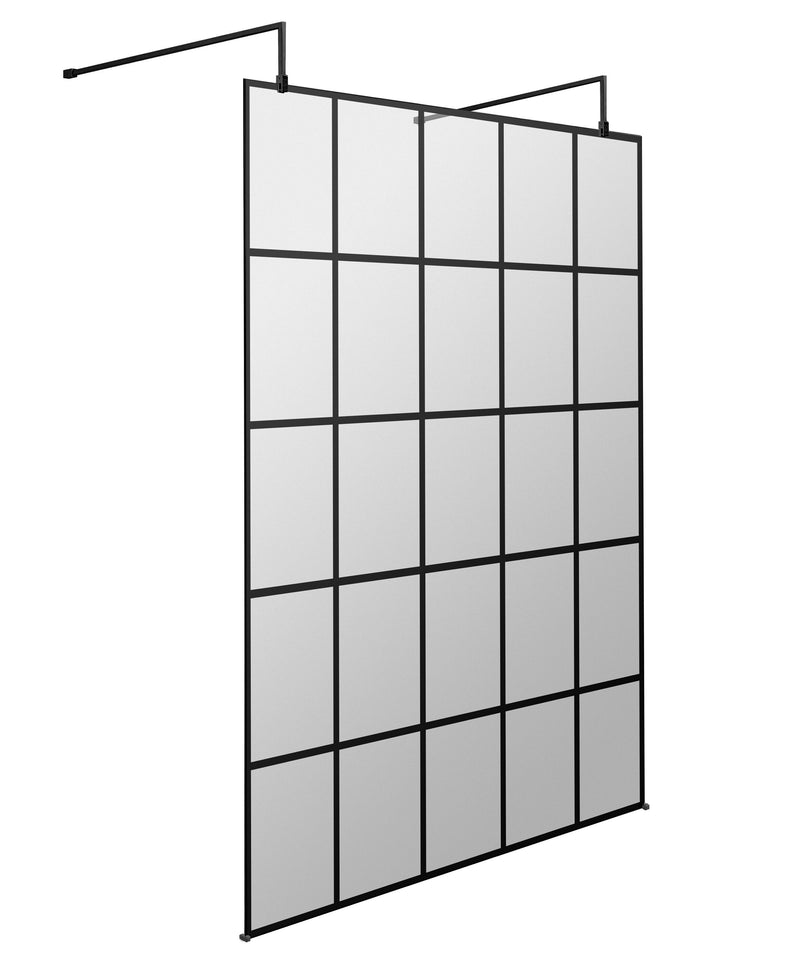 Nuie Matt Black Framed Wetroom Screen with Support Arms 1950mm (All Sizes) in 1400mm Matt Black (NWFAF14)