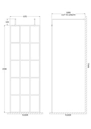 Nuie Matt Black Framed Wetroom Screen with Support Arms 1950mm (All Sizes) line drawing