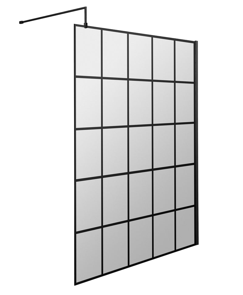 Nuie Matt Black Frameless Wetroom Screen - 1400mm