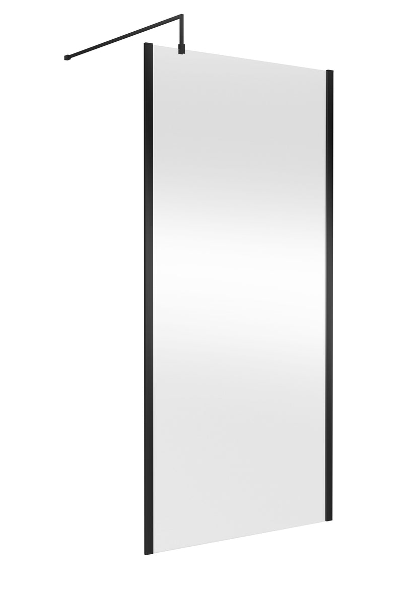 Nuie Matt Black Offset Wetroom Screen 1950mm - 1000mm