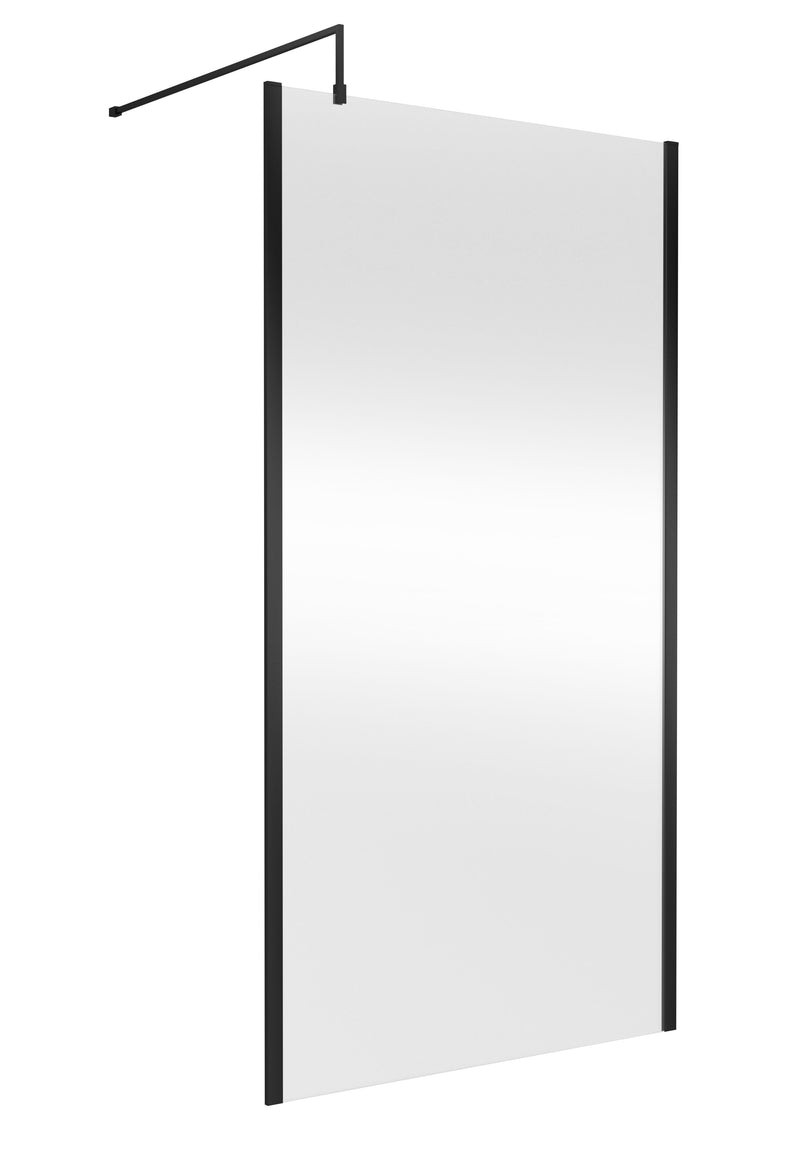 Nuie Matt Black Offset Wetroom Screen 1950mm - 1100mm