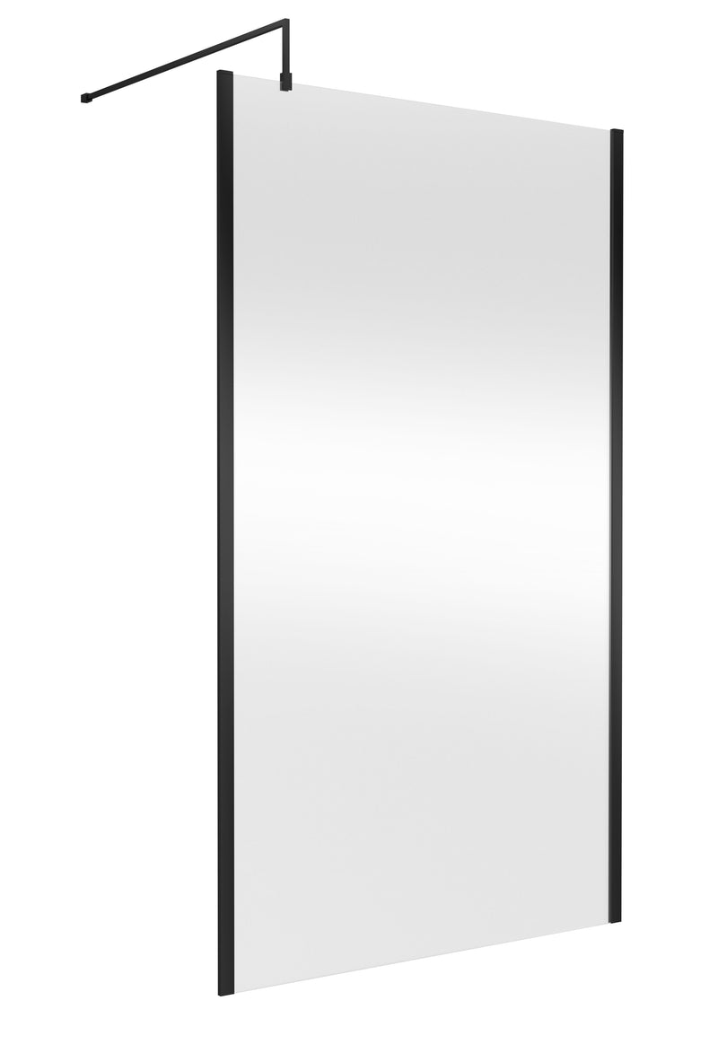 Nuie Matt Black Offset Wetroom Screen 1950mm - 1200mm