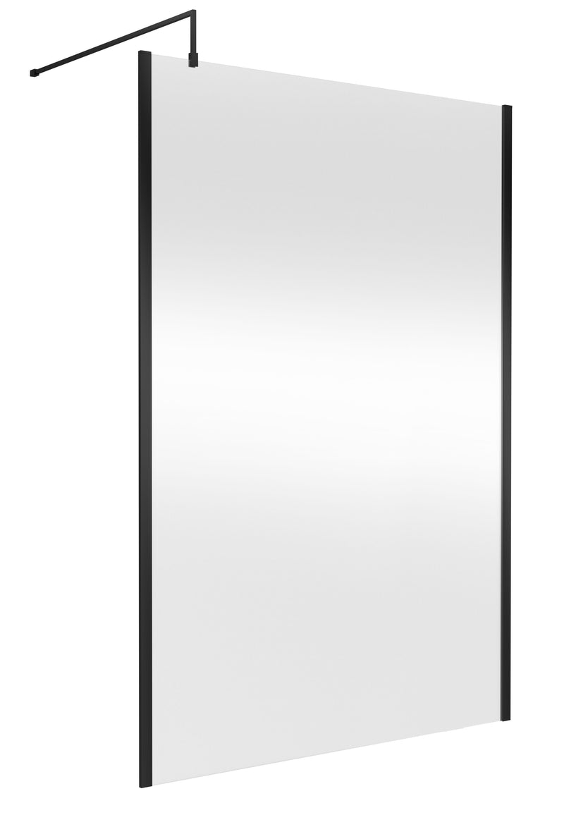 Nuie Matt Black Offset Wetroom Screen 1950mm - 1400mm