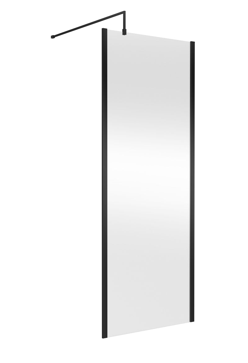 Nuie Matt Black Offset Wetroom Screen 1950mm - 800mm