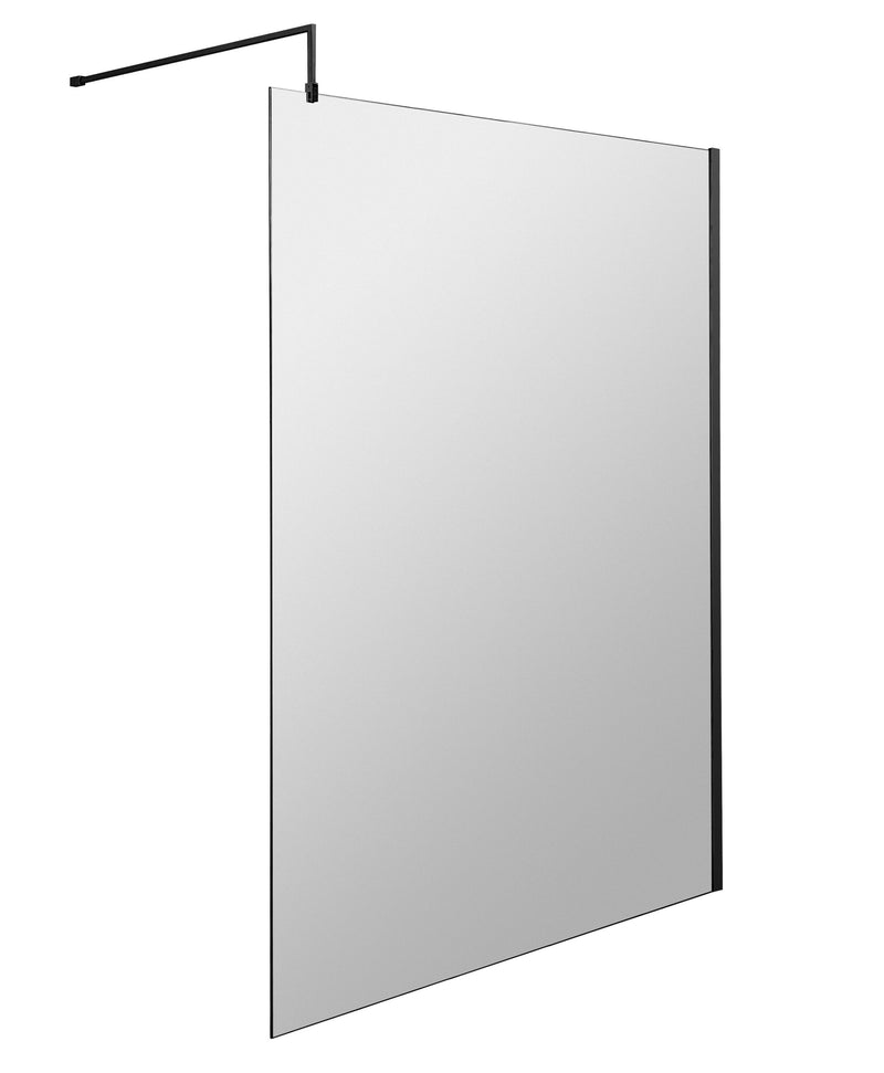 Nuie Matt Black Wetroom Screen 1950mm - 1400mm