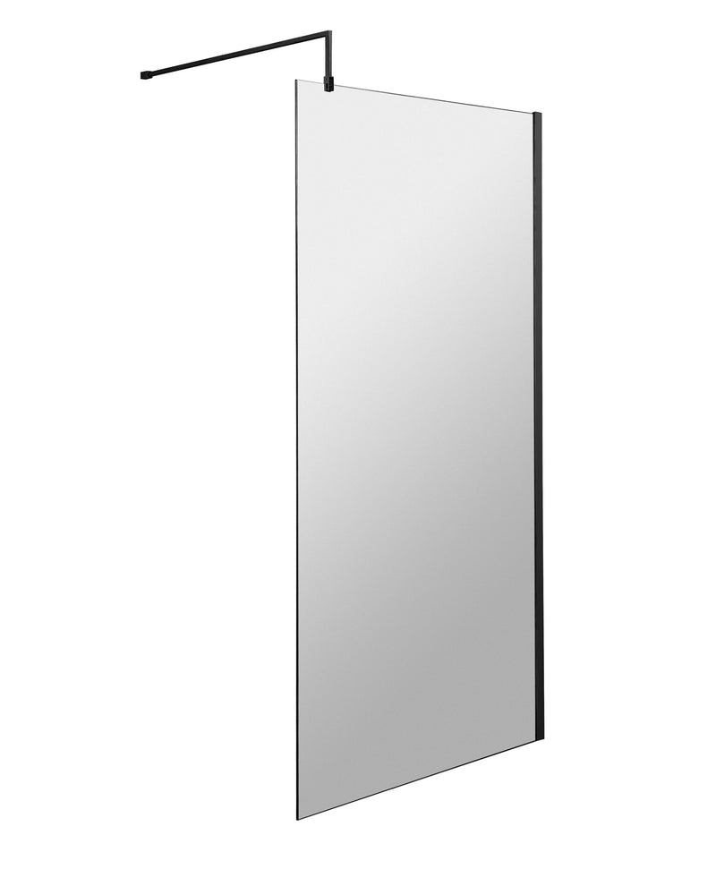 Nuie Matt Black Wetroom Screen with Support Bar - 900mm