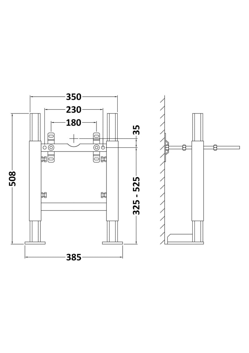 Nuie matt white standard wall support frame dimensions line drawing