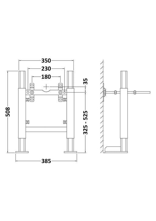Nuie matt white standard wall support frame dimensions line drawing
