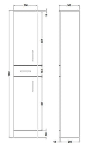 Nuie Mayford 350mm Gloss White floor standing tall storage cabinet 300mm deep - 350mm - dimensioned line drawing