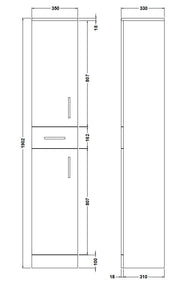 Nuie Mayford 350mm Gloss White floor standing tall storage cabinet 330mm deep - 350mm - dimensioned line drawing