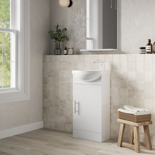 Nuie Mayford 400mm Gloss White floor standing cloakroom vanity unit with basin - 400mm - bathroom lifestyle setting