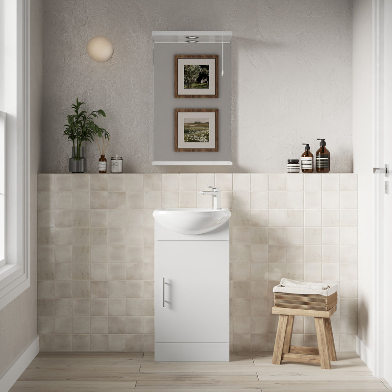 Nuie Mayford 400mm Gloss White floor standing cloakroom vanity unit with basin - 400mm - bathroom lifestyle setting