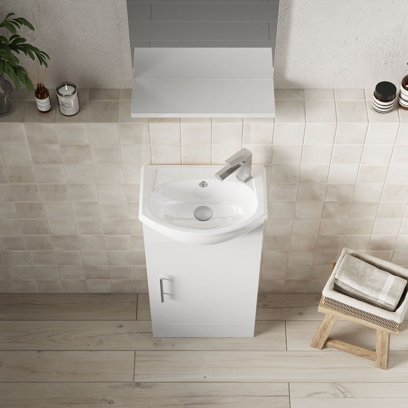 Nuie Mayford 400mm Gloss White floor standing cloakroom vanity unit with basin - 400mm - bathroom lifestyle setting