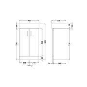 Nuie Mayford 450mm 2 door vanity unit with basin in Gloss White - Floor Standing - dimensioned line drawing