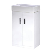 Nuie Mayford 450mm 2 door vanity unit with basin in Gloss White - Floor Standing