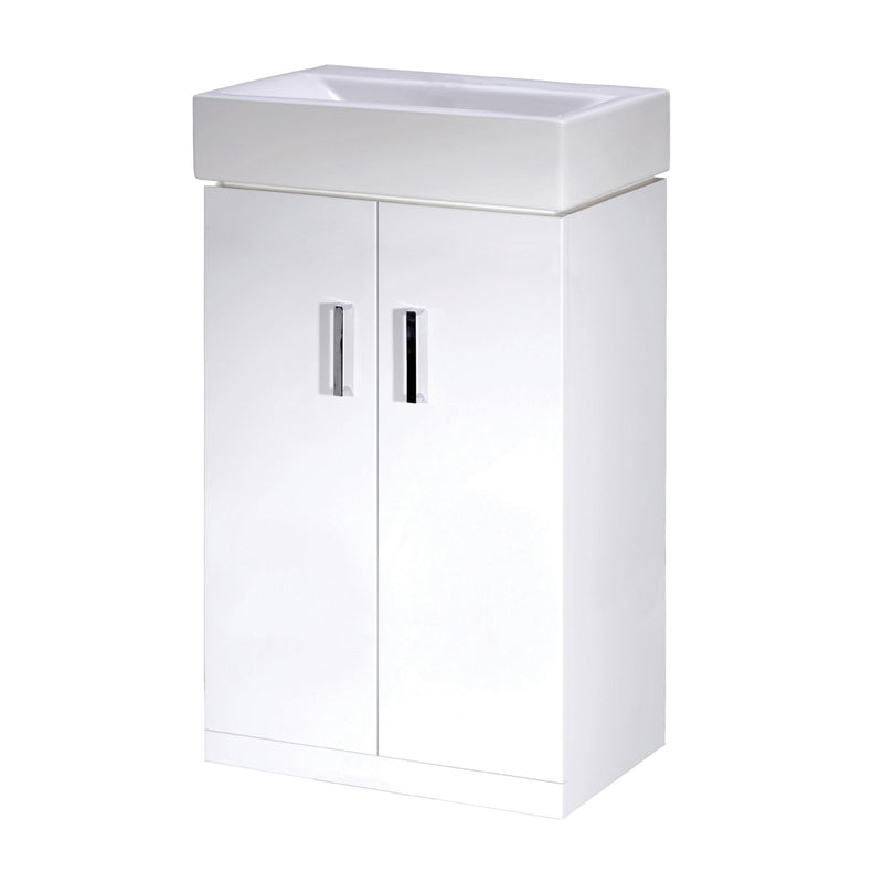 Nuie Mayford 450mm 2 door vanity unit with basin in Gloss White - Floor Standing