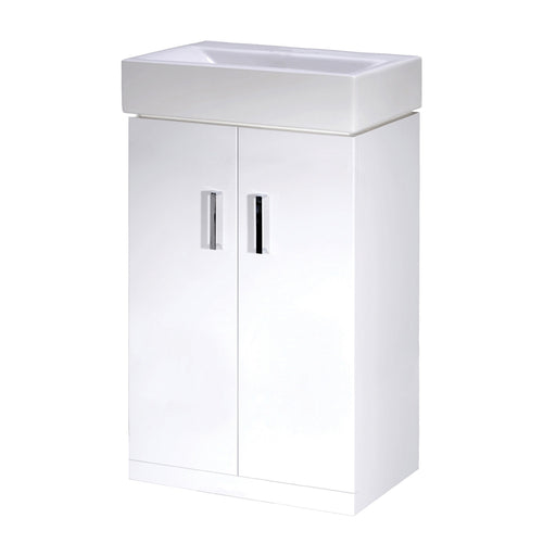 Nuie Mayford 450mm 2 door vanity unit with basin in Gloss White - Floor Standing