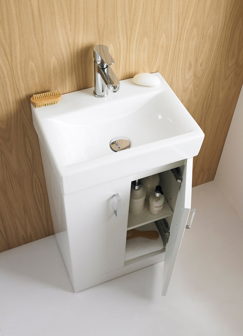 Nuie Mayford 450mm 2 door vanity unit with basin in Gloss White - Wall Hung - bathroom lifestyle setting
