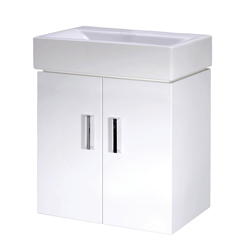 Nuie Mayford 450mm 2 door vanity unit with basin in Gloss White - Wall Hung