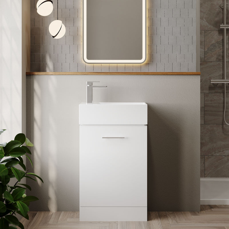 Nuie Mayford 485mm Gloss White compact floor standing vanity unit with basin - 485mm - bathroom lifestyle setting