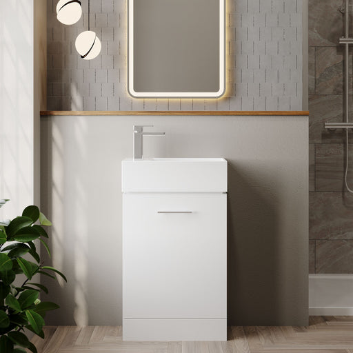 Nuie Mayford 485mm Gloss White compact floor standing vanity unit with basin - 485mm - bathroom lifestyle setting