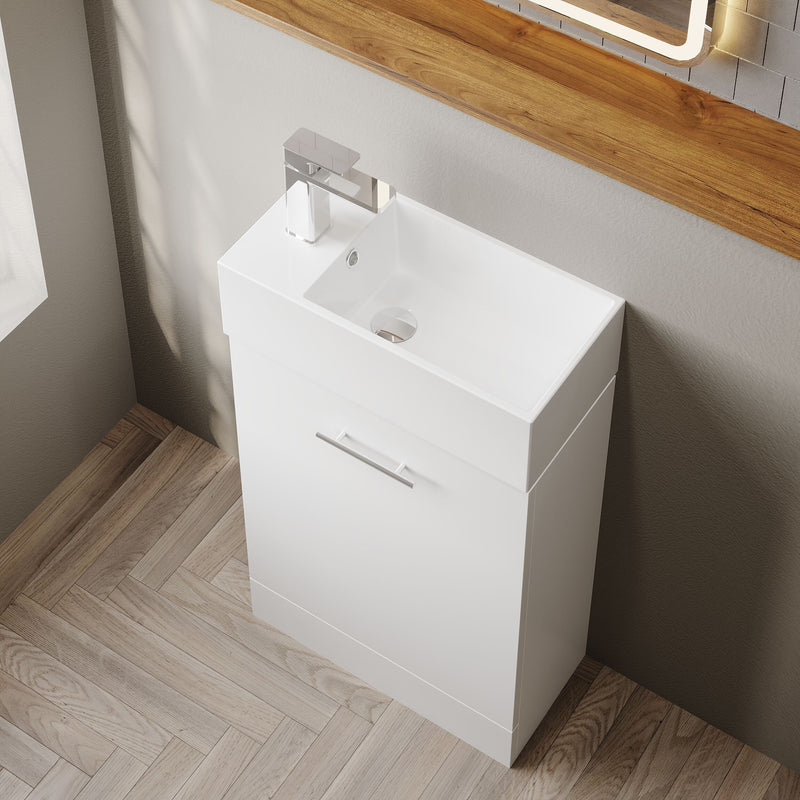 Nuie Mayford 485mm Gloss White compact floor standing vanity unit with basin - 485mm - bathroom lifestyle setting